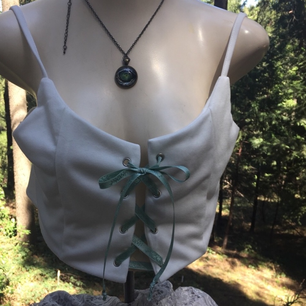 Cropped cotton knit  camisole ,front corset detail, - Picture 6 of 7